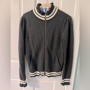 Super cute charcoal athletic jacket with ruffle collar and sleeves